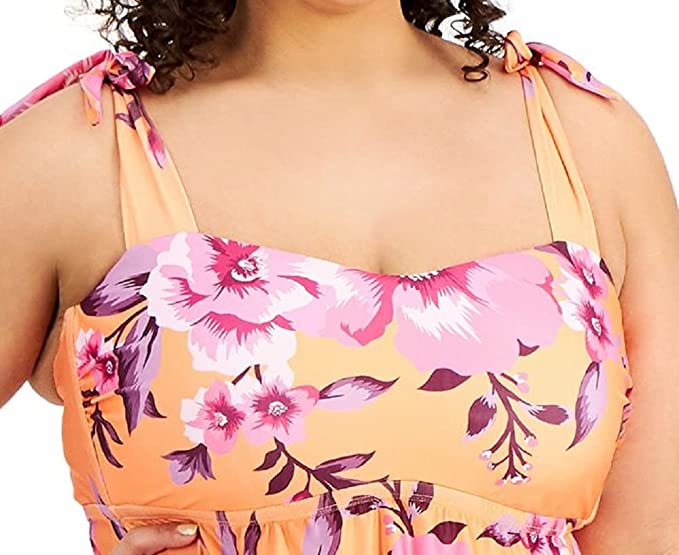 Becca ETC Plus Size Full Bloom Printed Tankini Top Color Orange Multi Size 2X