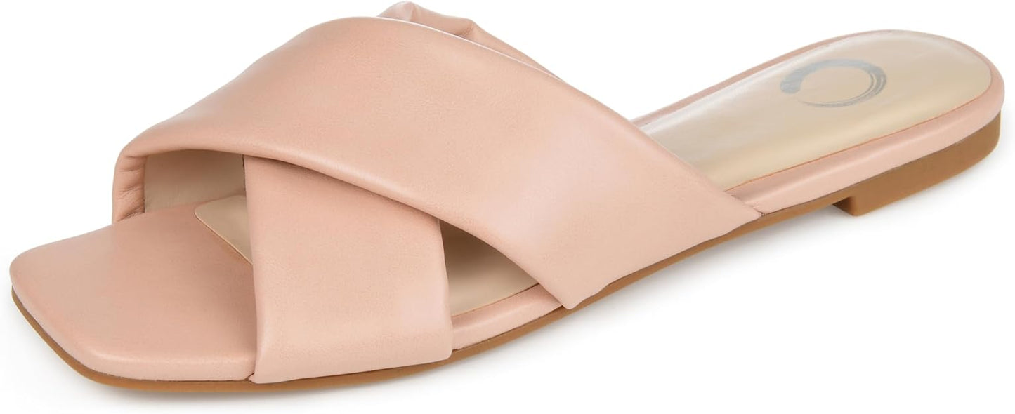 Journee Collection Women's Carlotta Faux Leather Flat Sandal Blush Size 9.5