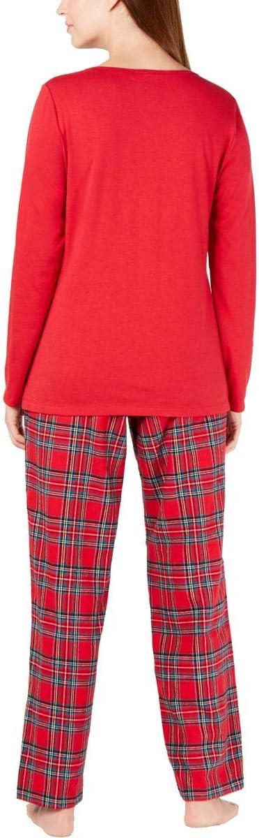Family Pajamas Women's 2-Pc. Solid Top Plaid Pants PJ Set Color Brinkley Plaid Size S