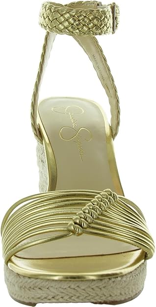 Jessica Simpson Women's Talise Knotted Strappy Platform Wedge Sandal Gold Metallic Size 8.5