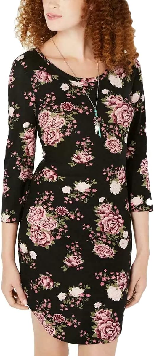 Ultra Flirt Women's Floral Scoop Neck Casual Dress Color Black Size L