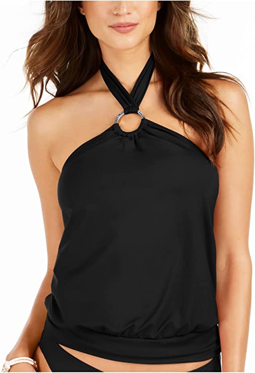 Michael Kors Blouson Halter Underwire Tankini Top Color Black Size M