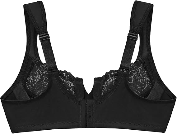 Glamorise Plus Size Low Cut Wonderwire Lace Underwire Bra Black Size 34D