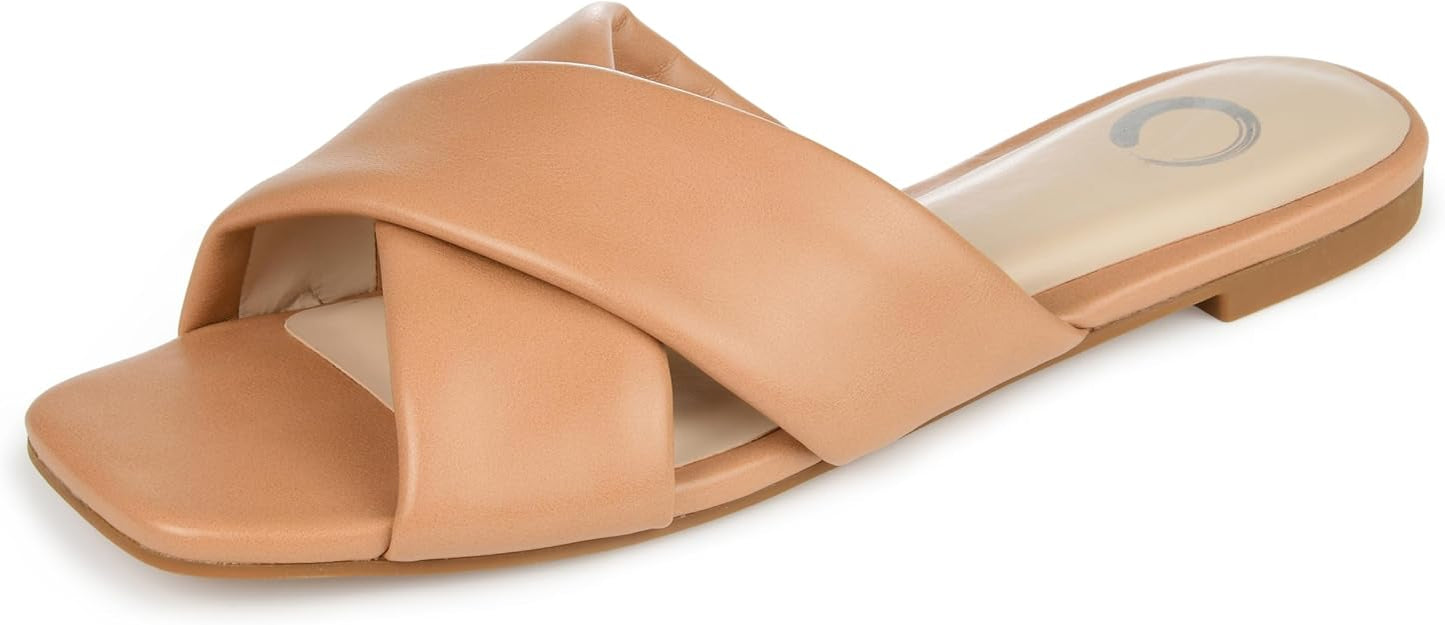 Journee Collection Women's Carlotta Faux Leather Flat Sandal Tan Size 9.5