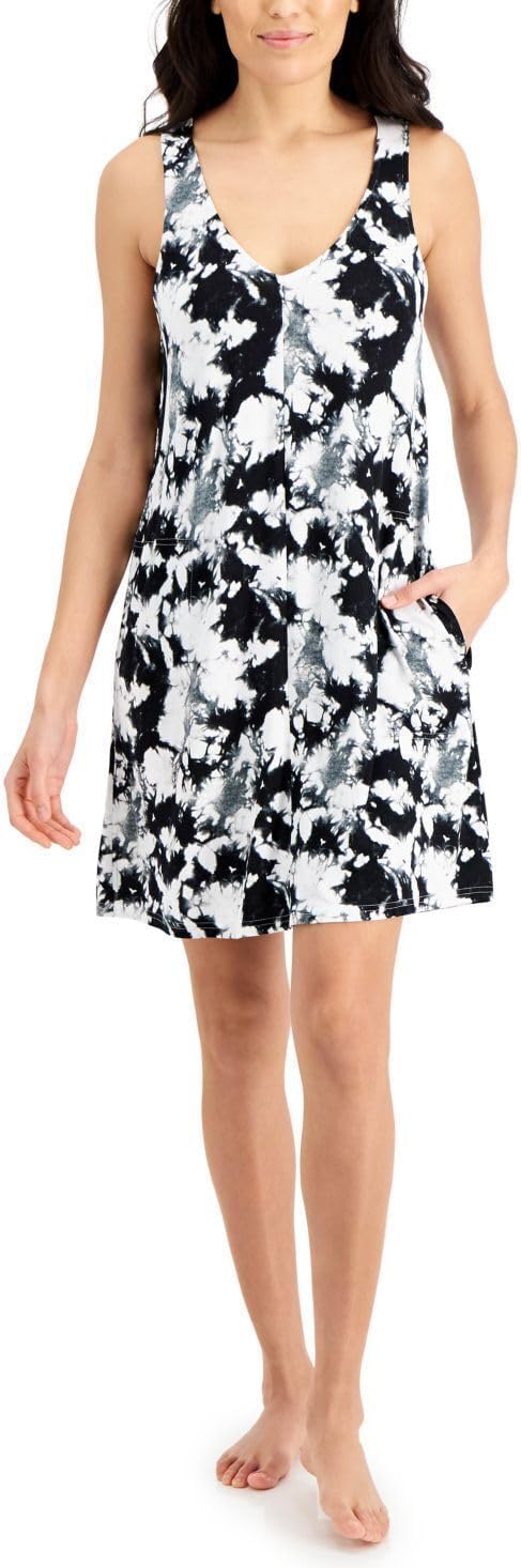 Jenni Women's Printed Tank Chemise Nightgown Color Black/White Tiedye Size XS