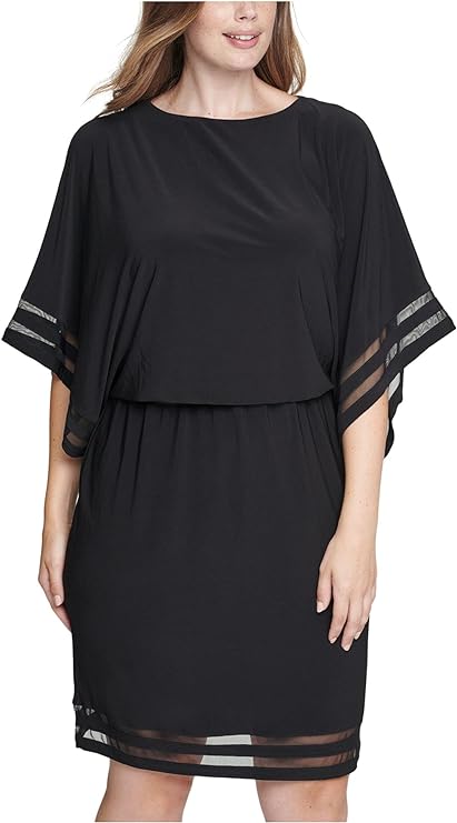 Jessica Howard Plus Size Illusion-Trim Blouson Dress Color Black Size 20W