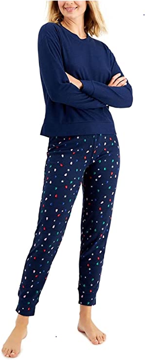 Jenni Women's Long Sleeve Waffle Pajama Top & Jogger Set Color Holiday Lights Size XS