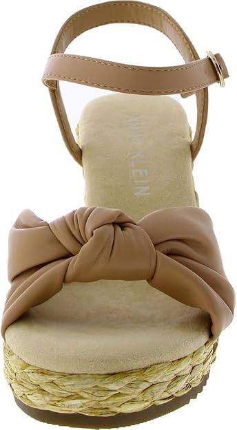 Anne Klein Women's Wheatley Faux Leather Sandal Wedge Heels Nude Smooth Size 10