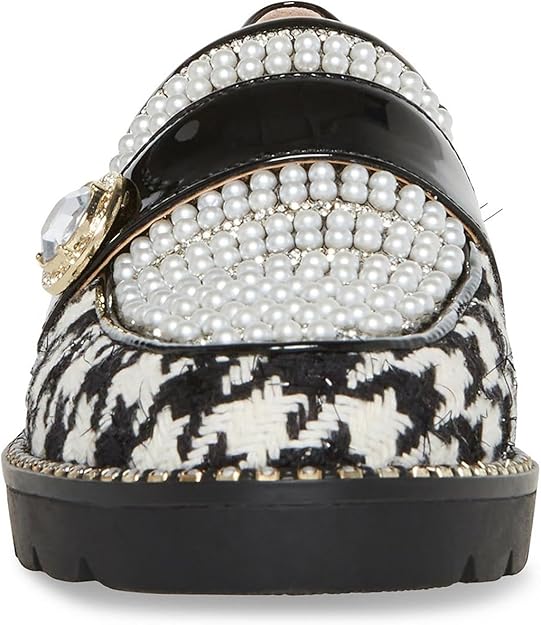 Betsey Johnson Women's Mariam Patent Trim Embellished Loafers Houndstooth Size 5