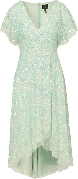 Adrianna Papell Womens Embellished Faux-Wrap Long Gown Color Mint Glass Size 16