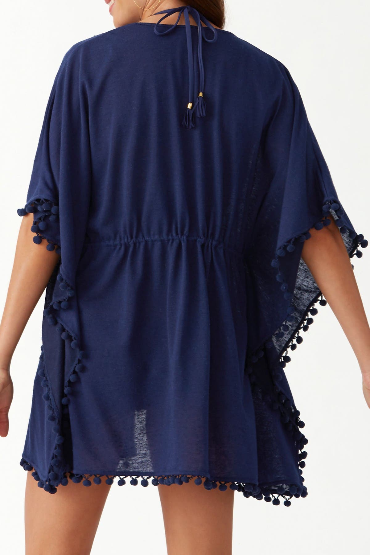 Tommy Bahama Elbow Sleeve Pompom Cover-Up Tunic Color Mare Navy Size S