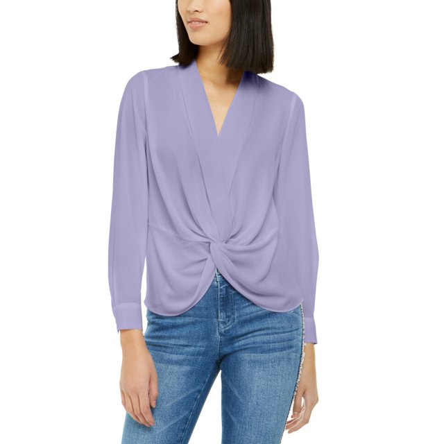 INC International Concepts Women's Solid Twist-Front Blouse Color Purple Swirl Size S