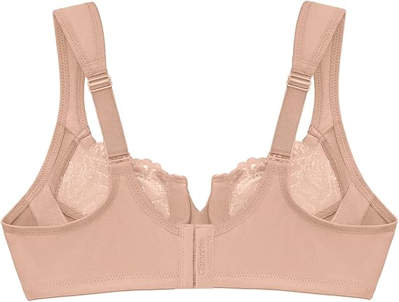 Glamorise Plus Size Low Cut Wonderwire Lace Underwire Bra Cafe Size 44DD