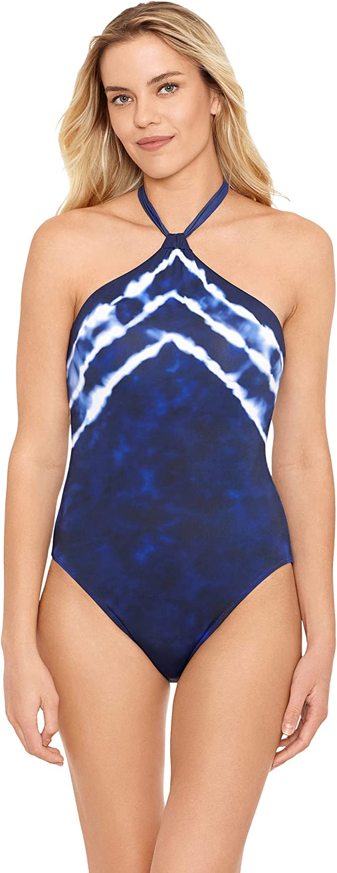 Lauren Ralph Lauren Halter Tummy-Control One-Piece Swimsuit Color Blue Shoreline Stripe Size 6