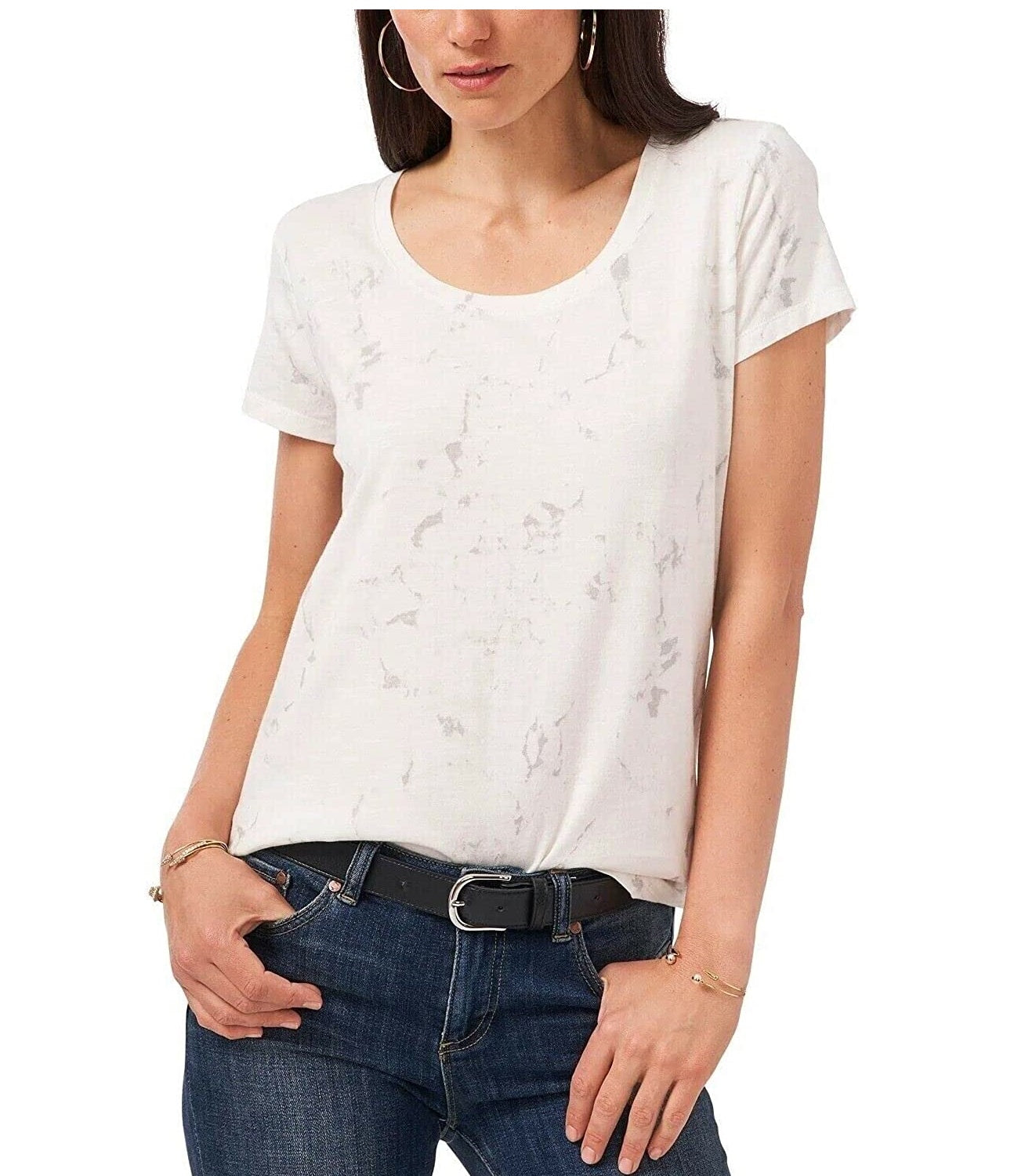 Vince Camuto Marble-Textured Scoop-Neck Top Color New Ivory Size XS