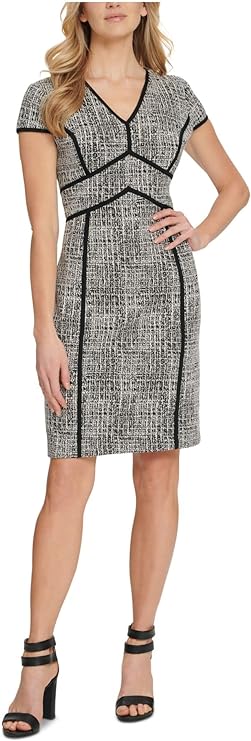 DKNY Contrast-Trim Sheath Dress Color Black/Ivory Size 8