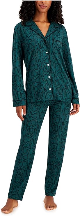 Alfani Women's Printed Pajamas Set Color Green Snake Size L