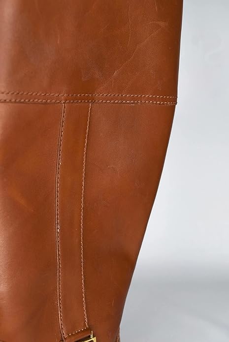 Lauren Ralph Lauren Women's Berdie Leather Wide Calf Riding Boots Tan Leather Size 7B/M