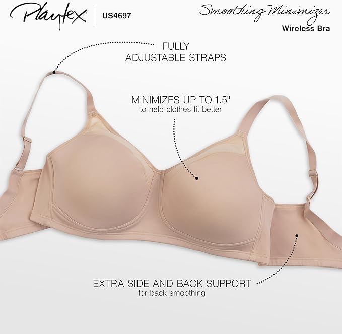 Playtex Women's 18 Hour Smoothing Minimizer Bra Black Size 38DD