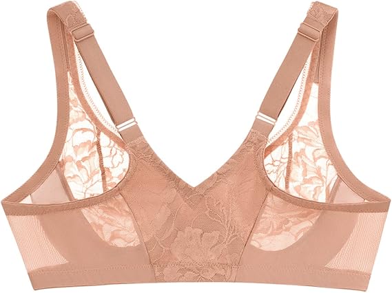 Glamorise Lacey T-Back Wonderwire Underwire Bra Cappuccino Size 40B