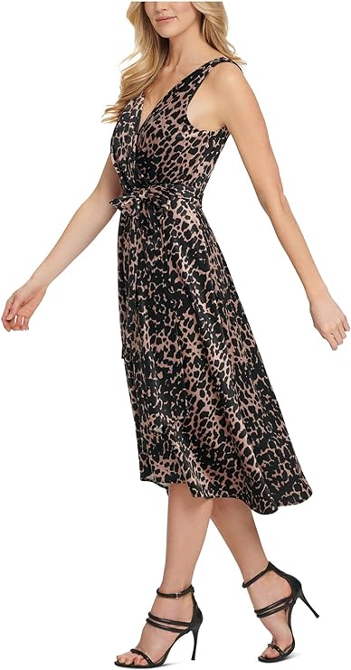 DKNY Belted Faux-Wrap Dress Color Natural Multi Size 2