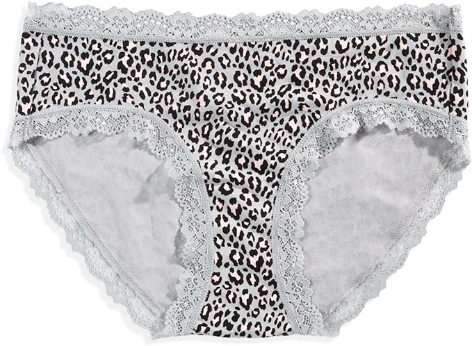 Jenni Women's Cotton Lace Trim Hipster Underwear Color Wild Leo Gray Size 3XL