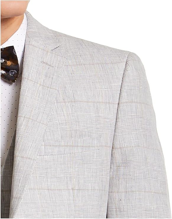 bar III Men's Linen Plaid Sportcoat Color Gray Tan Size 36S