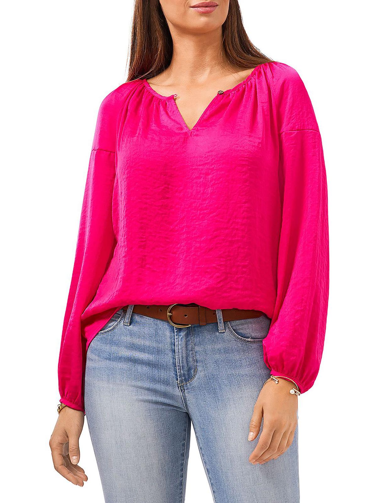 VINCE CAMUTO Womens Satin Keyhole Blouse Color Pink Shock Size XS