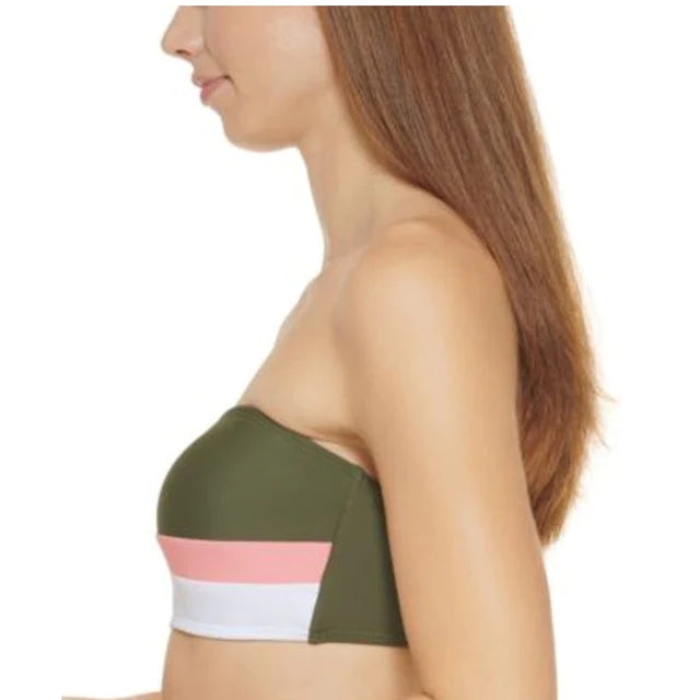 DKNY Colorblocked Bandeau Bikini Top Color Moss Green Size S