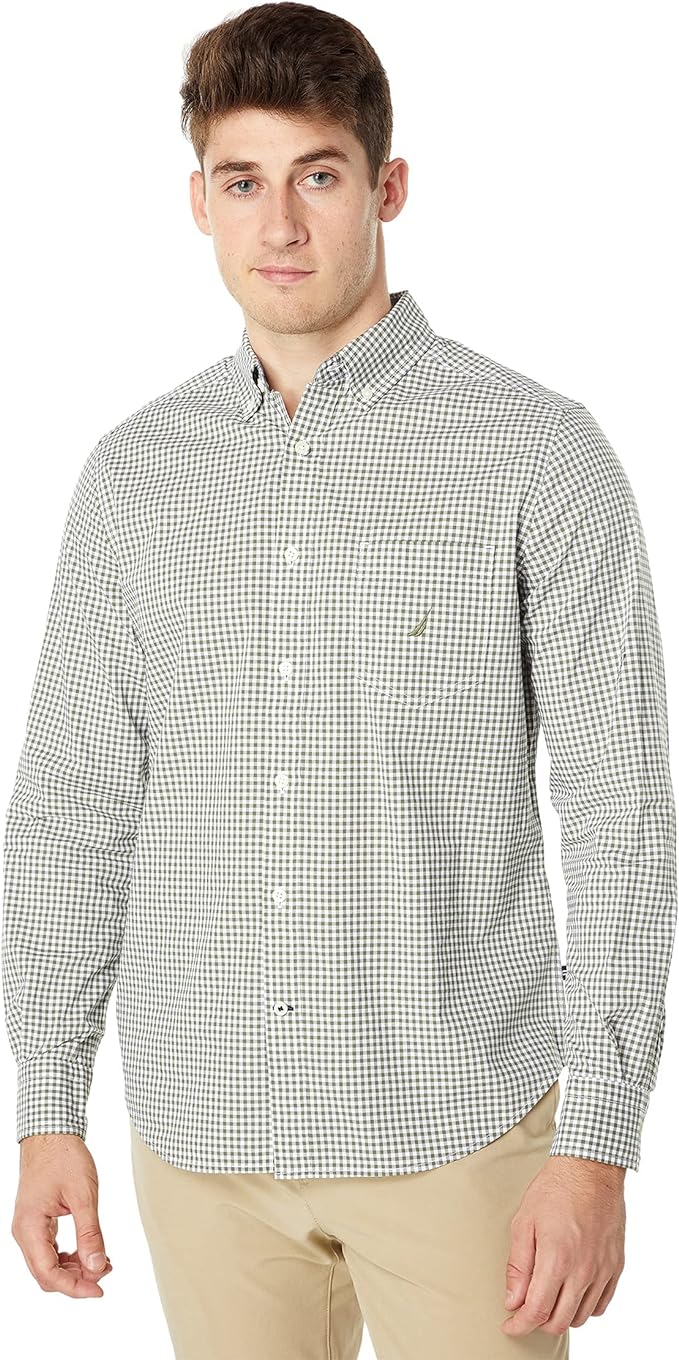 Nautica Men's Gingham Shirt Color Convoy Green Size 2XL