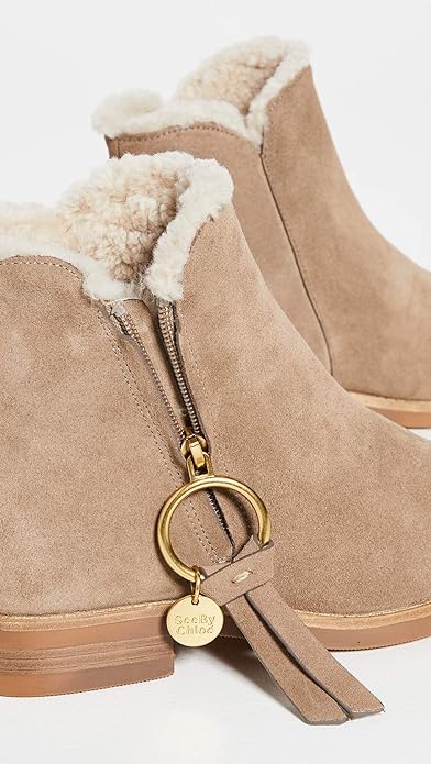 See by Chloe Women's Louise Shearling Ankle Boots Color Crosta Taupe Size EU 38/US 7.5