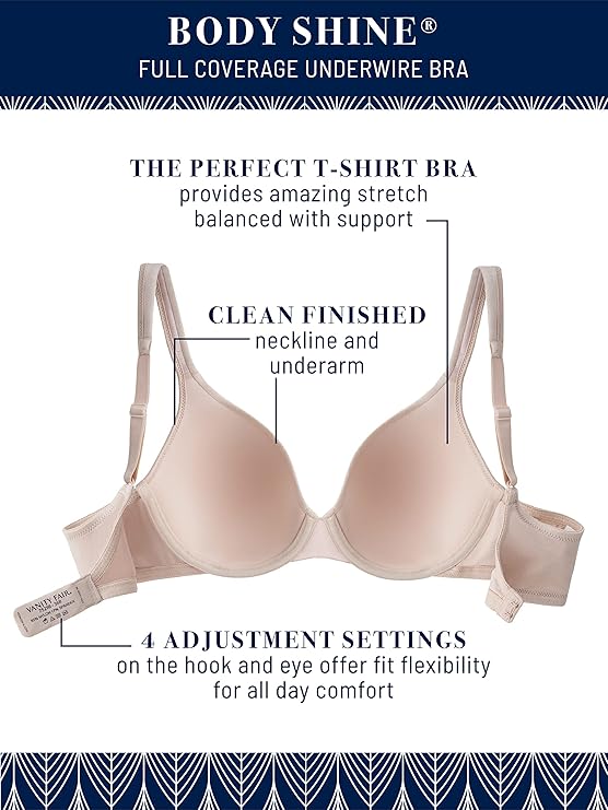 Vanity Fair Body Shine Full Coverage Underwire Bra Damask Neutral Nude Size 38C
