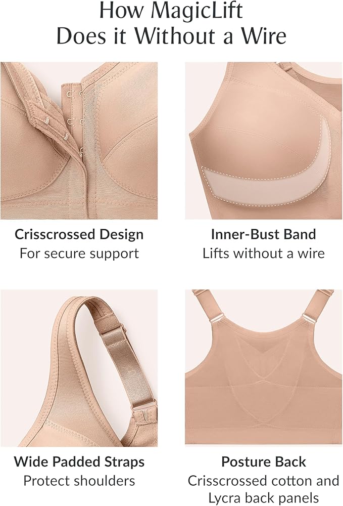 Glamorise Full Figure MagicLift Front-Closure Wirefree Bra Cafe Size 48B