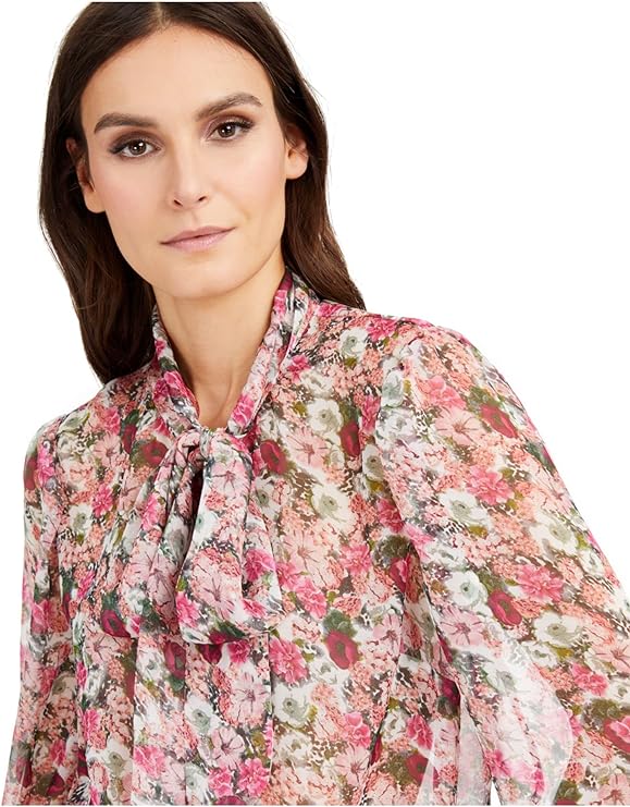 INC International Concepts Women's Sheer Bow-Tie Blouse Color Sybil Blooms Size L