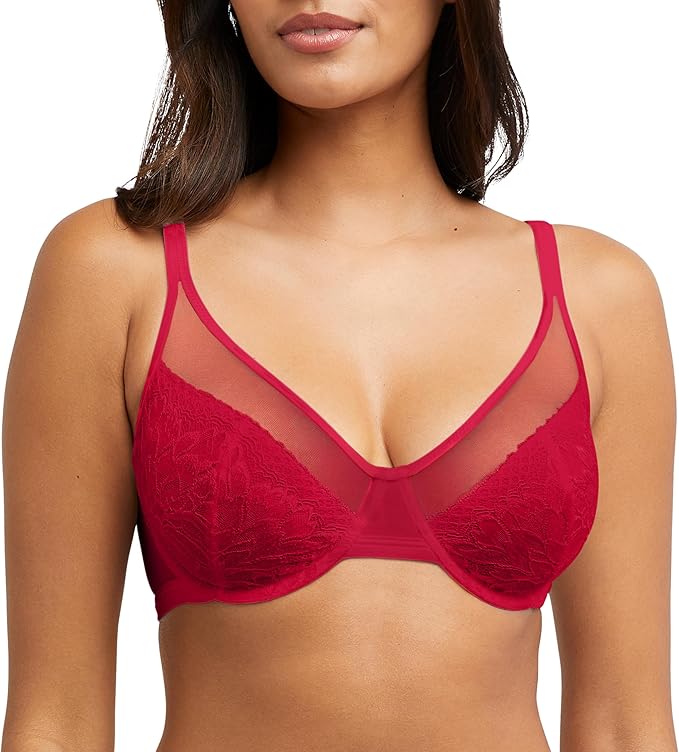 Bali One Smooth U Lace Minimizer Underwire Bra Scarlet Berry Size 38C