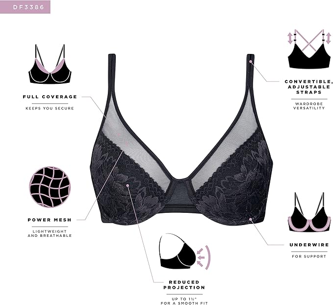 Bali One Smooth U Lace Minimizer Underwire Bra Scarlet Berry Size 38C