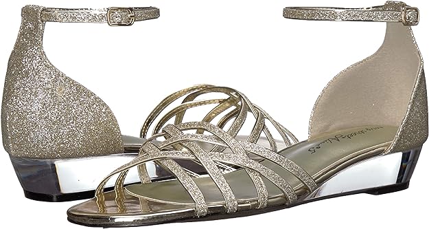 Easy Street Women's Tarrah Crossover Wedge Sandals Color Gold Glitter Size 7.5M