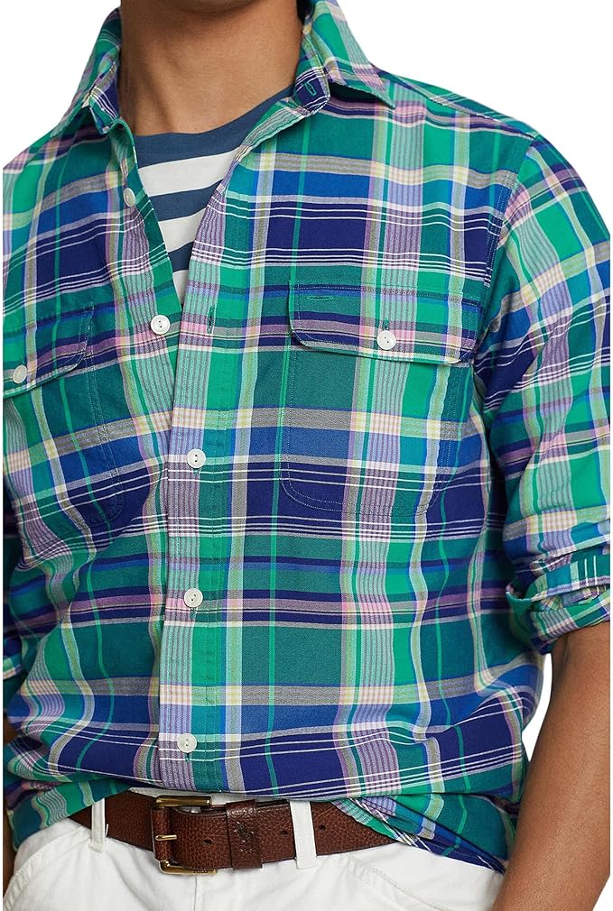 Polo Ralph Lauren Men's Classic-Fit Plaid Oxford Shirt Green/Navy Multi Size 2XL