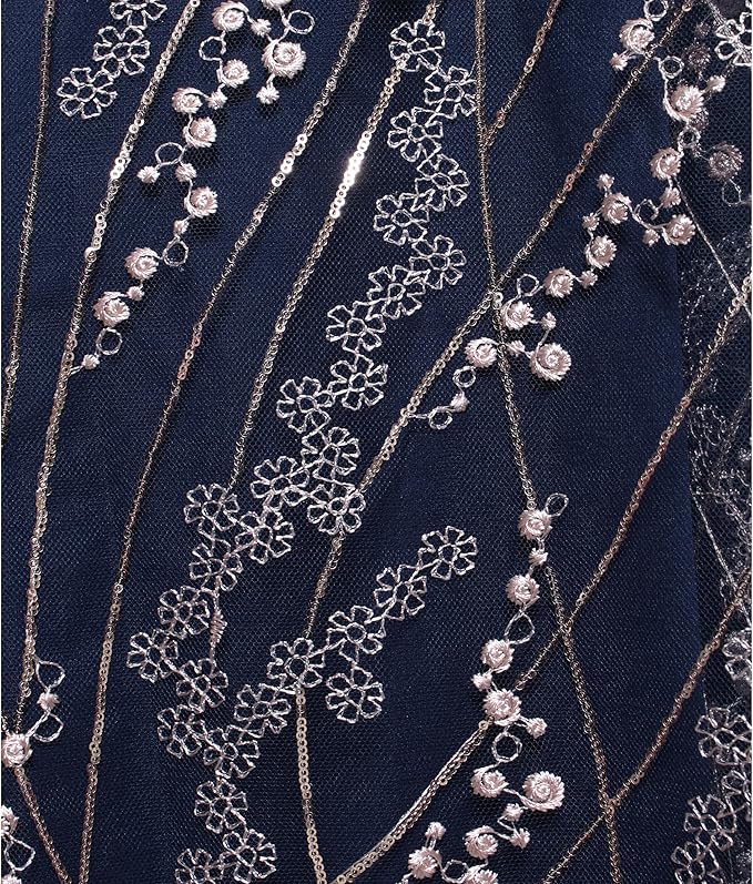 Alex Evenings Women's Metallic Floral Embroidered Midi Dress Navy/Pink Size 4