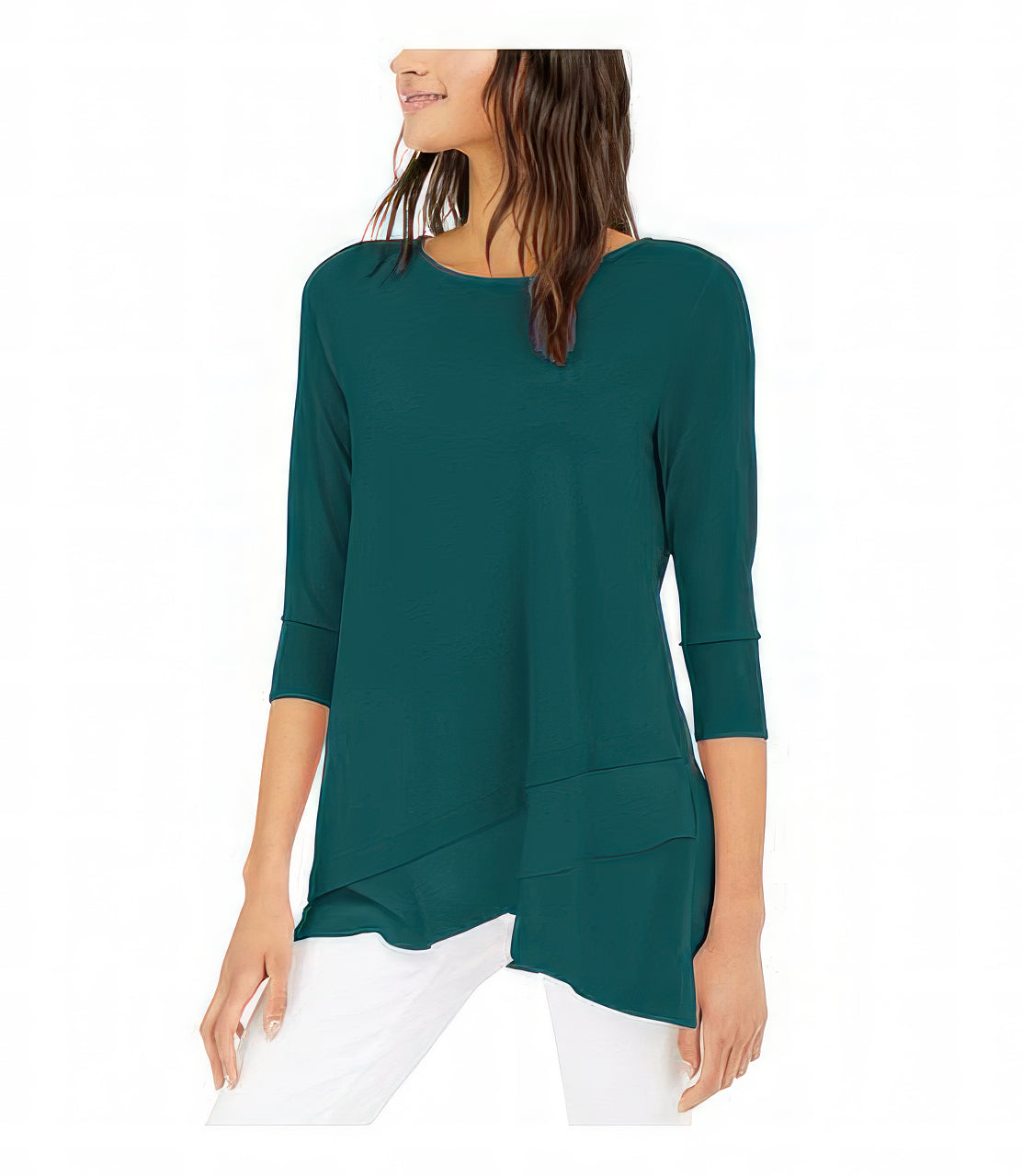 ALFANI Women's 3/4 Sleeve Jewel Neck Top Color Teal Motif Size M