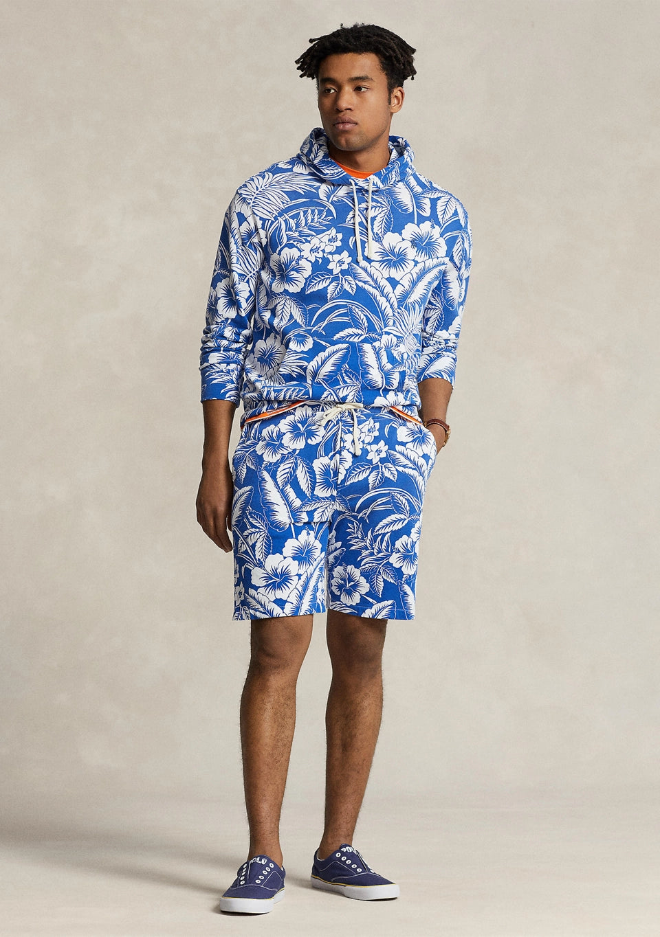 Polo Ralph Lauren Men's Monstera Print Spa Terry Shorts Blue/White Size M