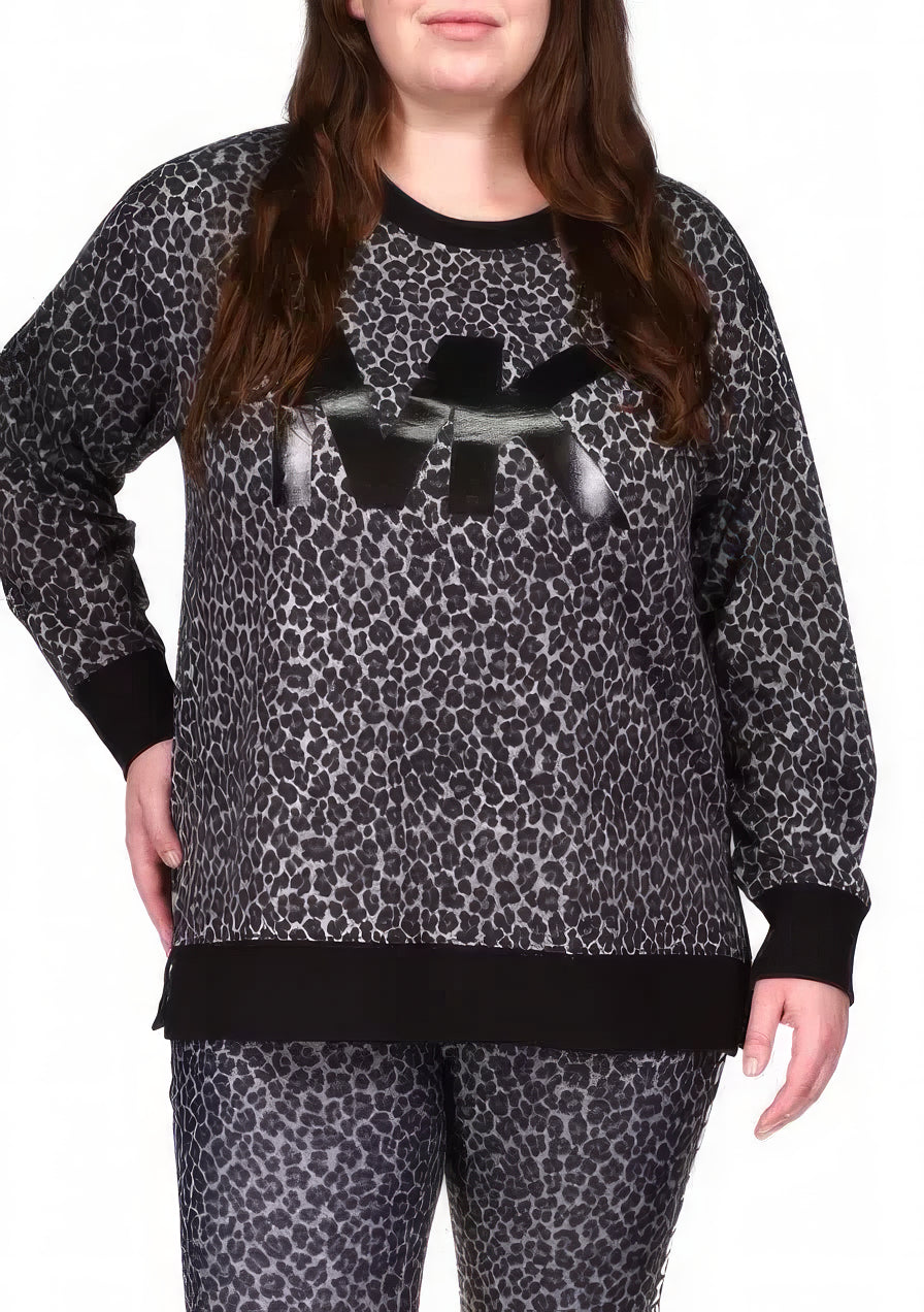 Michael Kors Women's Plus Cheetah Logo Split Crew Sweater Color Malachite Grey Size 3X