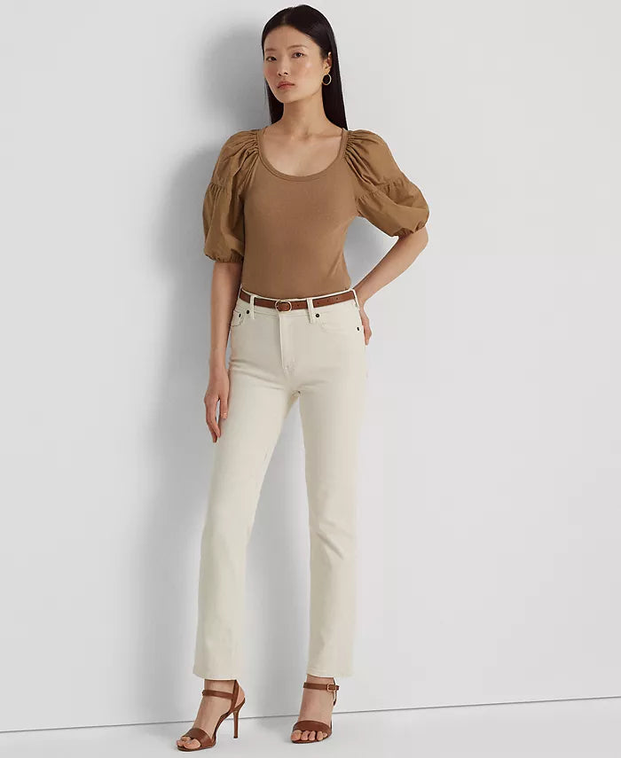 Lauren Ralph Lauren Women's Stretch Cotton Puff Sleeve T-Shirt Color New Tan Size XS