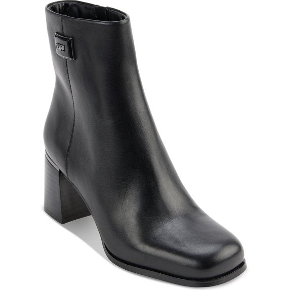 DKNY Women's Ranya Zip Ankle Bootie Black Leather Size 7