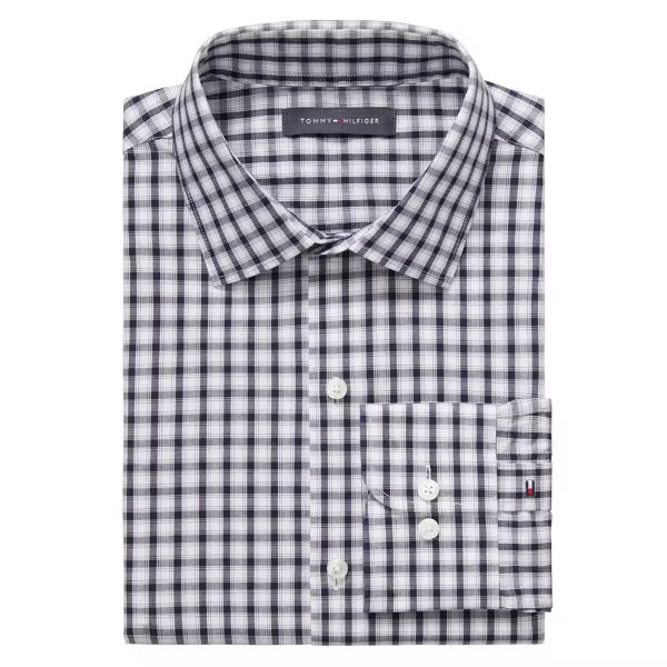 Tommy Hilfiger Men's THFlex Regular-Fit Button Down Dress Shirt Indigo Blue 14/14.5 34/35