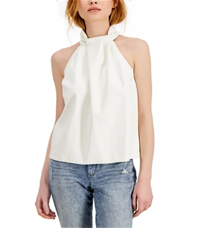 INC Inernational Concepts Women's Sleeveless Faux Leather Twist Neck Top Color Washed White Size M