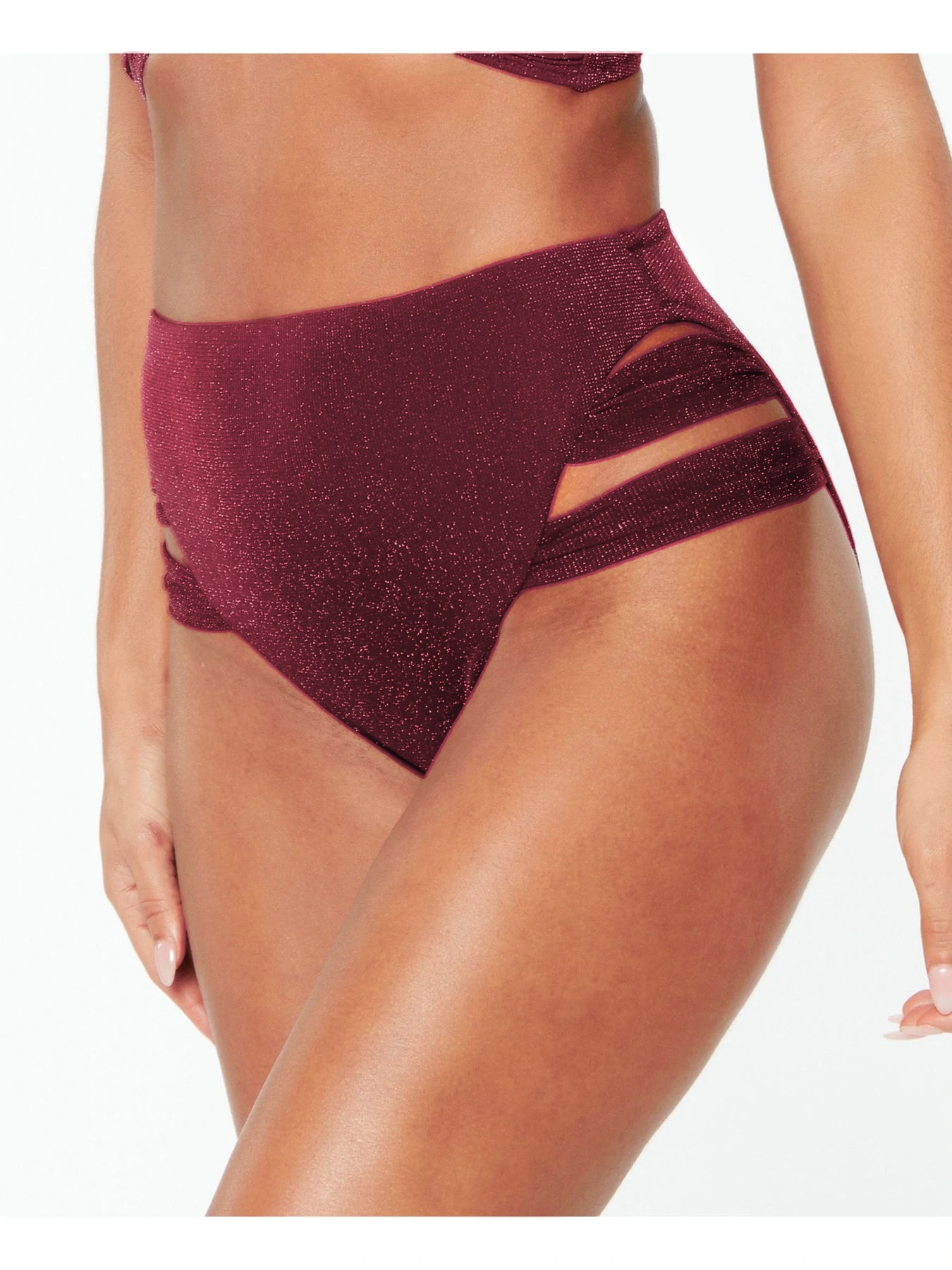 BAR III Shimmer High Waisted Swimsuit Bottoms Color Burgundy Size XL