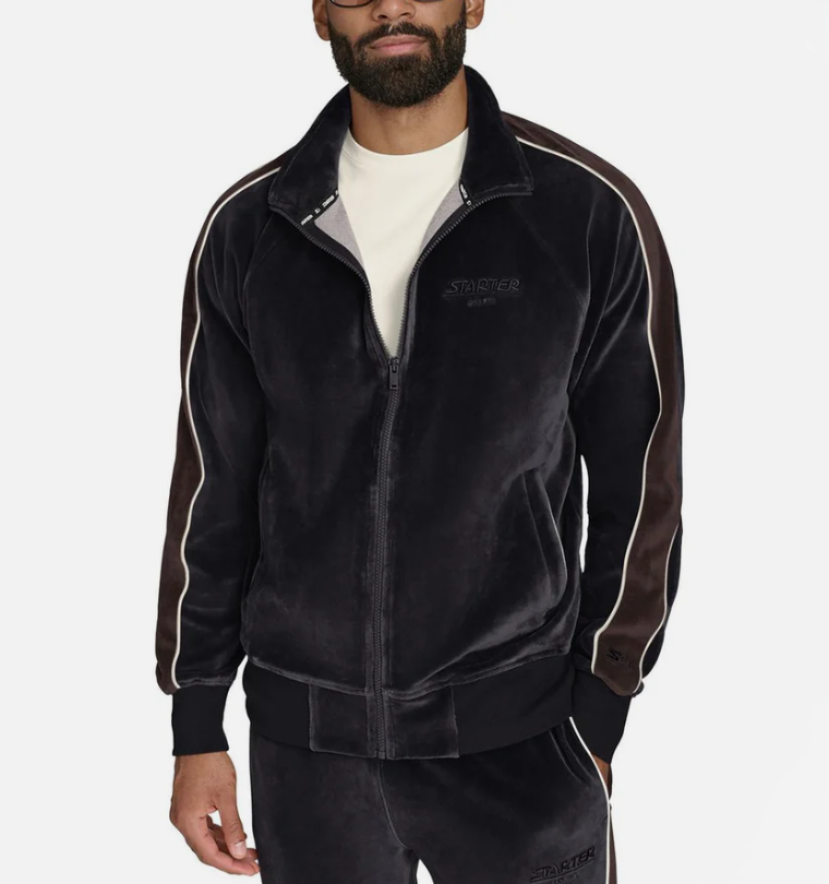 Starter Men's Velour Track Jacket Black Size 2XL