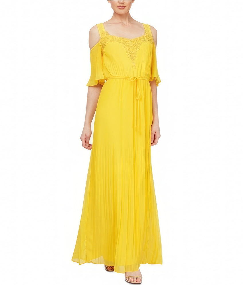 SLNY Embroidered Cold Shoulder Maxi Dress Color Neon Rainbow Size M