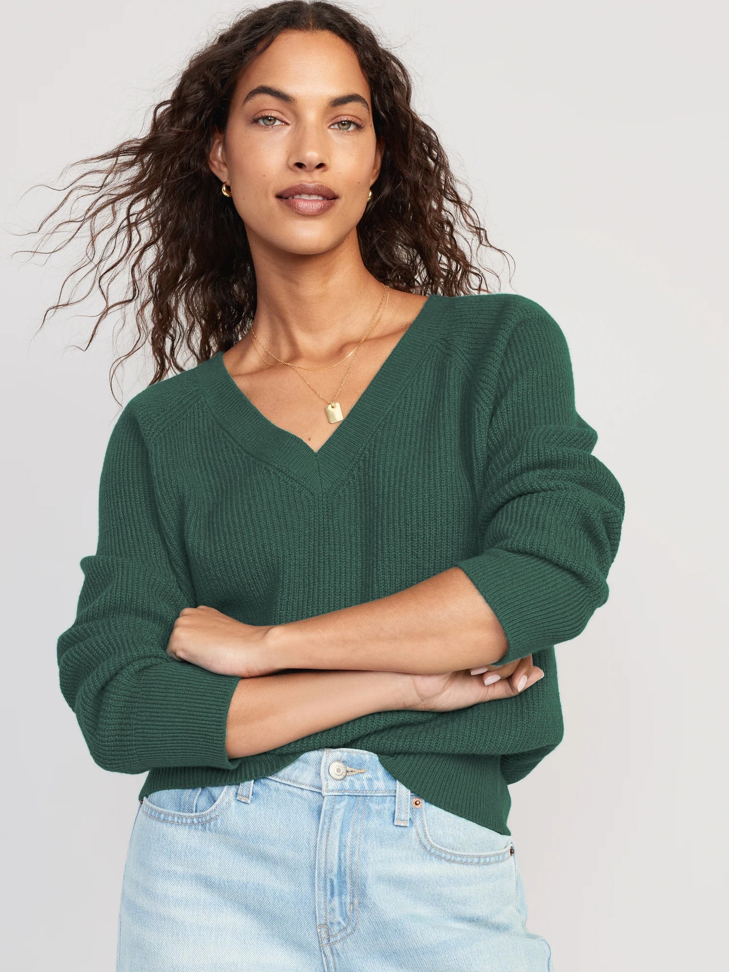 Hippie Rose Juniors Mixed-Stitched V-Neck Sweater Color Sage Size M